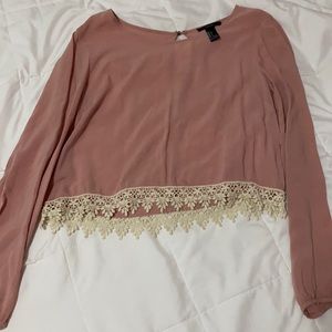 Pink lace long sleeve cropped top